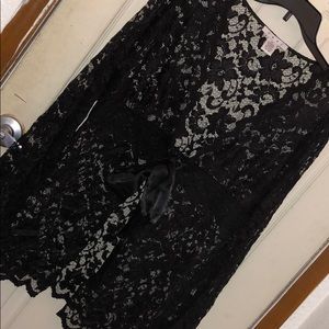 CAbi Black Sheer Floral Lace Top